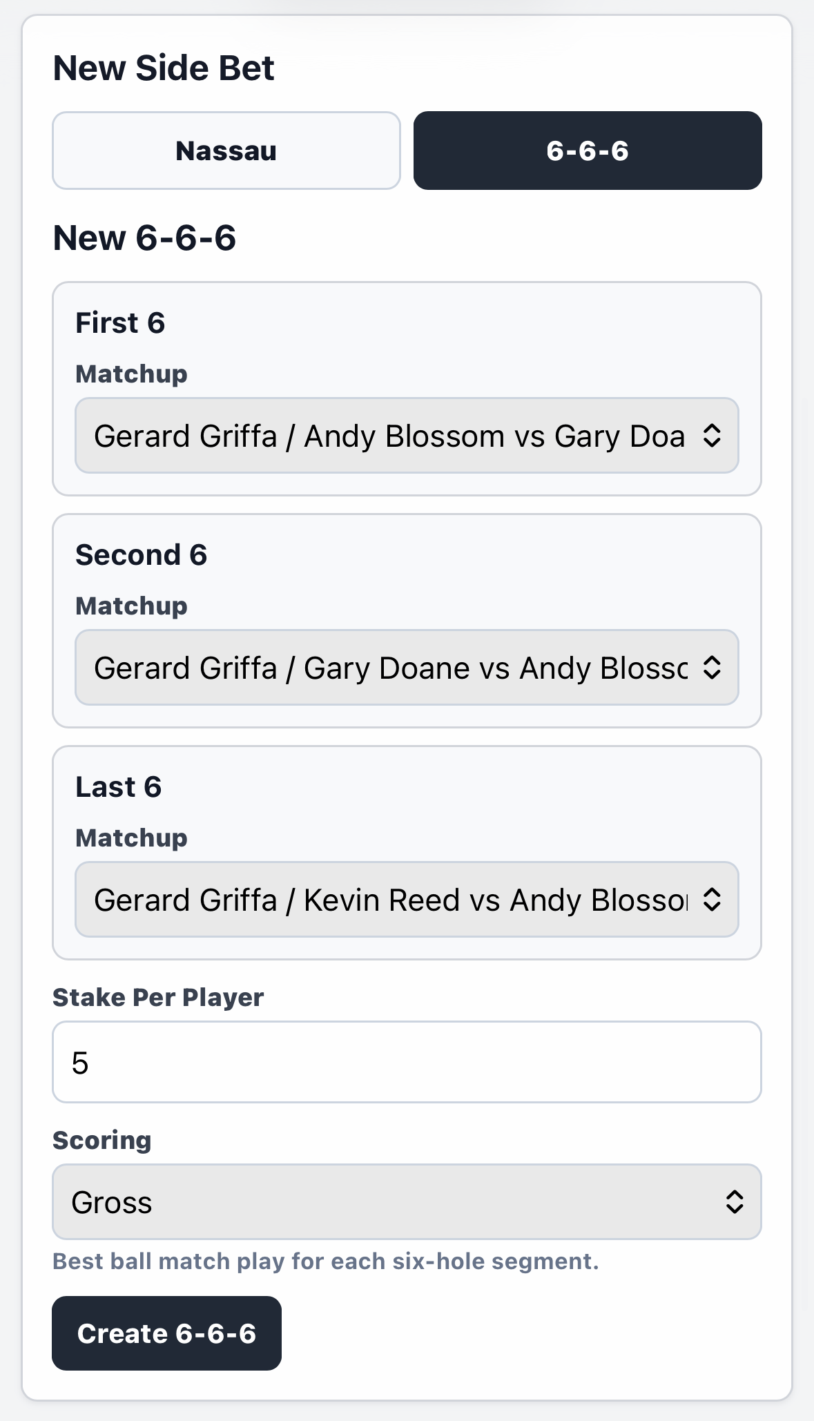 Create 6-6-6 side bet with three partner rotations